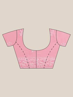 Hand Embroidered Onion Pink Georgette Lucknowi Chikankari Indian Women Saree With Blouse 6