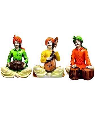 Karigaari India Polyresine Set of  3 men Rajasthani Showpiece for Home Decor 2