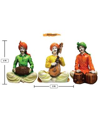 Karigaari India Polyresine Set of  3 men Rajasthani Showpiece for Home Decor 3
