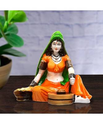 Karigaari India Polyresine  Chakki women Rajasthani Showpiece for Home Decor 1