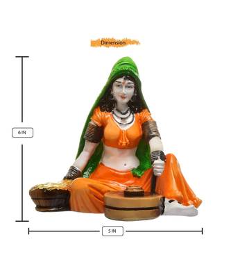 Karigaari India Polyresine  Chakki women Rajasthani Showpiece for Home Decor 3