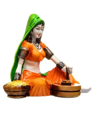 Karigaari India Polyresine  Chakki women Rajasthani Showpiece for Home Decor 4