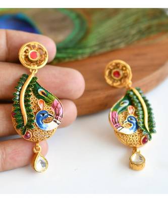 Antique Gold Replica Peacock Meenakari Pendant Set dj-05727 2