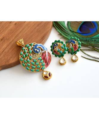 Gold Design Replica Peacock Meenakari Pendant Set dj-05731 1