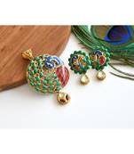 Gold Design Replica Peacock Meenakari Pendant Set dj-05731