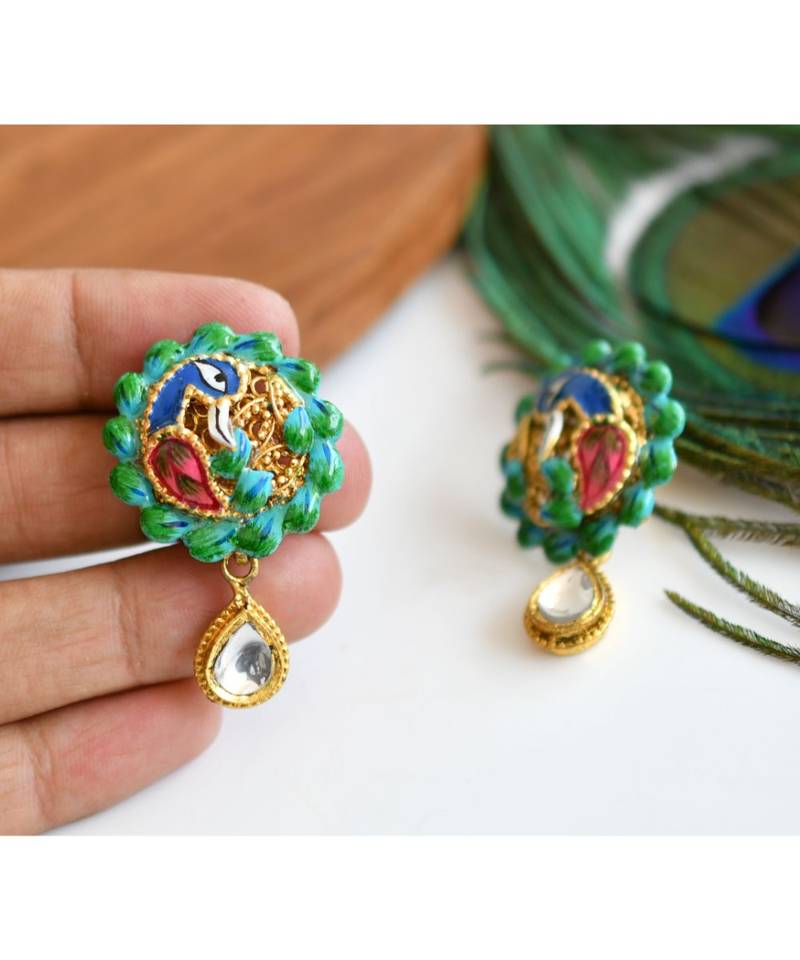 Gold Design Replica Peacock Meenakari Pendant Set dj-05731