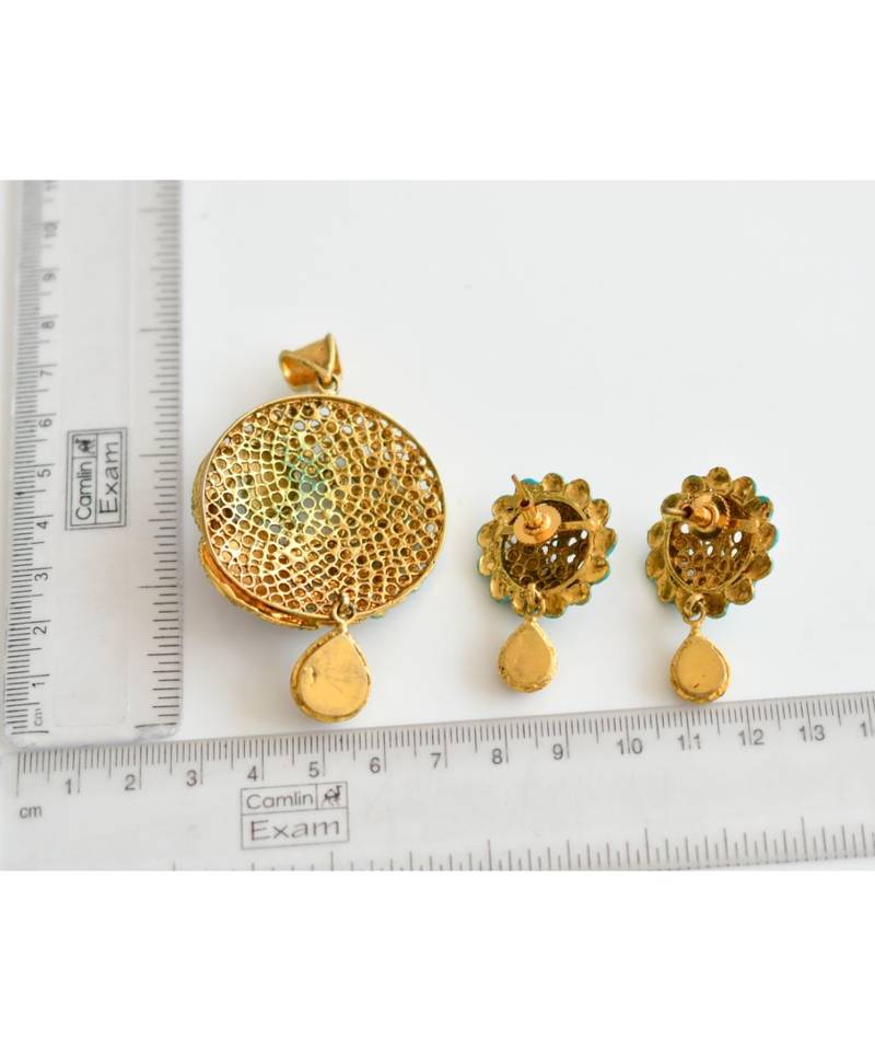 Gold Design Replica Peacock Meenakari Pendant Set dj-05731