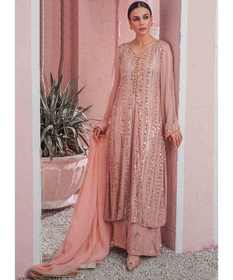 Light Peach Georgette Pakistani Salwar Kameez
