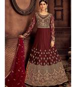 Maroon Net Pakistani Salwar Kameez
