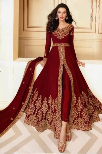 Maroon Georgette Anarkali Salwar Kameez