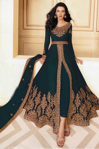 Dark Teal Georgette Anarkali Salwar Kameez