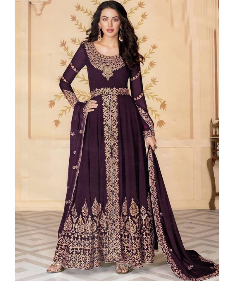 Dark Wine Georgette Anarkali Salwar Kameez