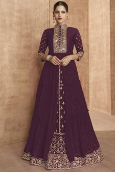 Dark Wine Georgette Anarkali Salwar Kameez