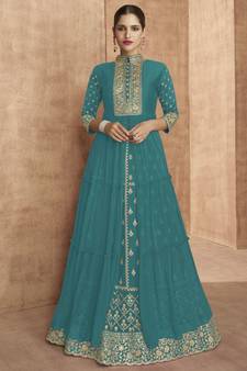 Turquoise Georgette Anarkali Salwar Kameez