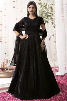 Black All Over Embroidered Festive Anarkali Suit