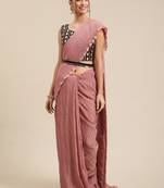 SAREE MALL Women's Polycotton Purple Solid Belted Sarees With Blouse Piece