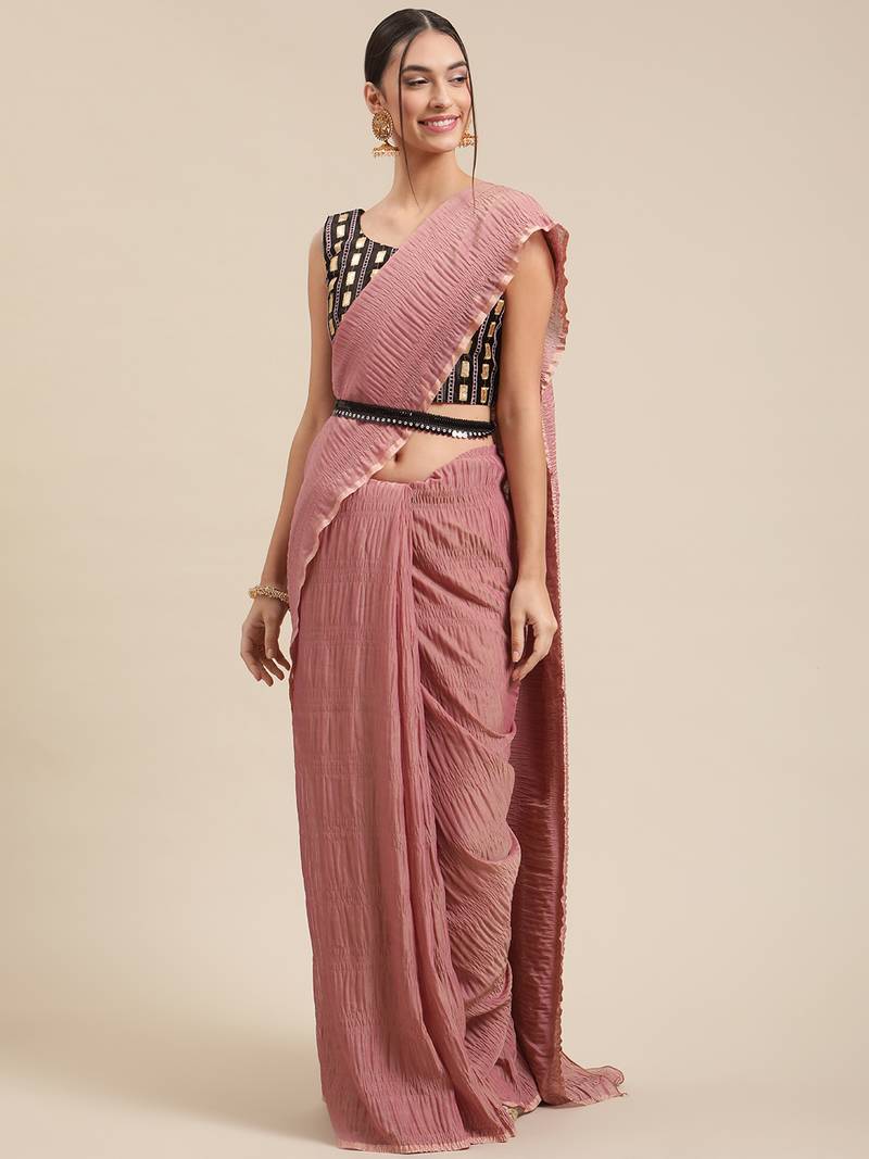 SAREE MALL Women's Polycotton Purple Solid Belted Sarees With Blouse Piece