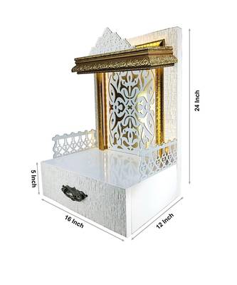 SANGAM AD Wpc With Pvc Laminated Wooden Temple With Led Light, 12X16X24 Inch, White, 1 Piece 1