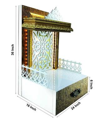 SANGAM AD Wpc With Pvc Laminated Wooden Temple With Led Light, White, 1 Piece 1