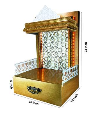 SANGAM AD Wpc With Pvc Laminated Wooden Temple With Led Light, 12X16X24 Inch, White, 1 Piece 1