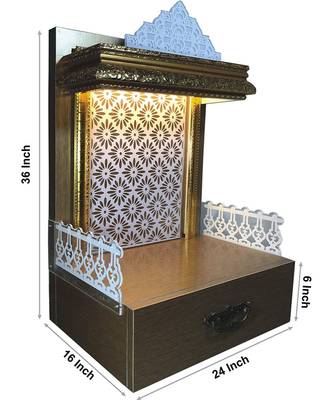 SANGAM AD Wpc With Pvc Laminated Wooden Temple With Led Light, White, 1 Piece 1
