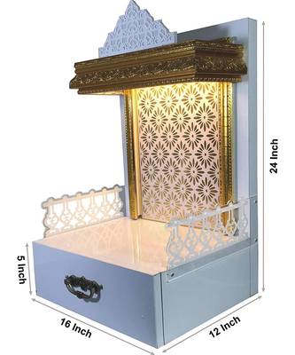 SANGAM AD Wpc With Pvc Laminated Wooden Temple With Led Light, 12X16X24 Inch, White, 1 Piece 1