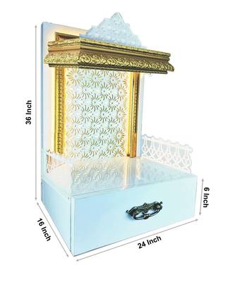 SANGAM AD Wpc With Pvc Laminated Wooden Temple With Led Light, White, 1 Piece 1