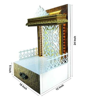 SANGAM AD WPC PVC Laminated Wall Mount Temple for Home, Shop and Office with LED Light (Grey and White 1