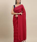 SAREE MALL Women's Satin Red Self-Design Designer Saree With Blouse Piece