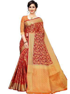Leeza Store Women'S Green Cotton Silk Blend Jacquard Golden Zari Floral Ethnic Motifs Paisley Patola Style Saree  1