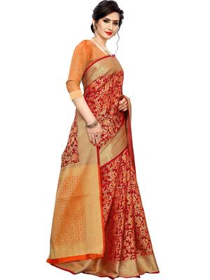 Leeza Store Women'S Green Cotton Silk Blend Jacquard Golden Zari Floral Ethnic Motifs Paisley Patola Style Saree  2