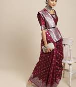 SAREE MALL Women's Silk Blend Purple Woven Design Woven saree With Blouse Piece