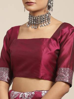 SAREE MALL Women's Silk Blend Purple Woven Design Woven saree With Blouse Piece 4