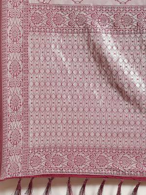 SAREE MALL Women's Silk Blend Purple Woven Design Woven saree With Blouse Piece 5