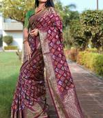 PURPLE Designer Wedding Pure Soft Padding Patola Print Banarasi Silk Saree