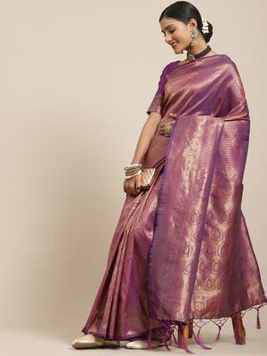 SAREE MALL Women's ART Silk Purple Woven Design Woven saree With Blouse Piece 1