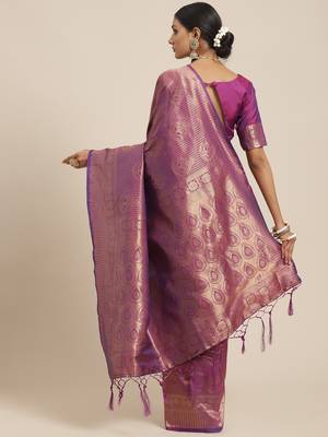 SAREE MALL Women's ART Silk Purple Woven Design Woven saree With Blouse Piece 2