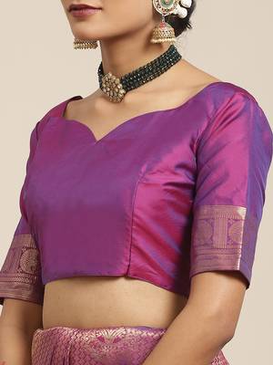 SAREE MALL Women's ART Silk Purple Woven Design Woven saree With Blouse Piece 3