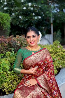 maroon Designer Wedding Pure Soft Padding Patola Print Banarasi Silk Saree 2