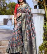 multicolor Designer Wedding Pure Soft Padding Patola Print Banarasi Silk Saree