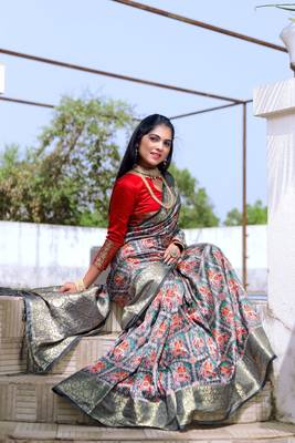 multicolor Designer Wedding Pure Soft Padding Patola Print Banarasi Silk Saree 2