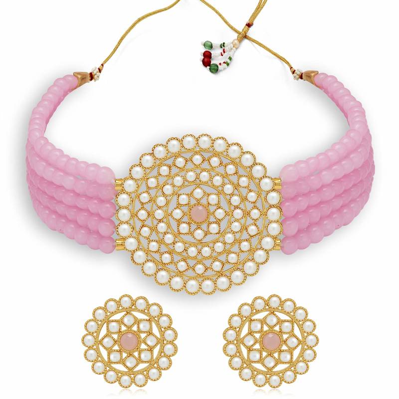 Simply Yours,Necklace, Earring & Maang Tikka Set(Gold)