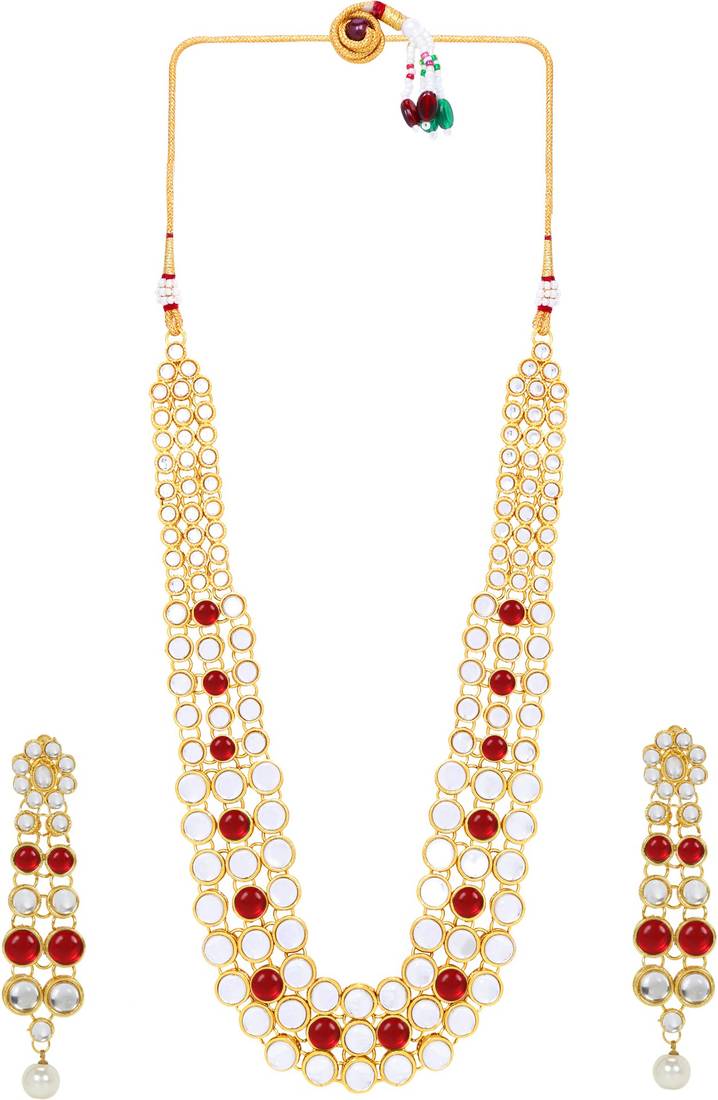 Simply Yours,Necklace, Earring & Maang Tikka Set(Red)
