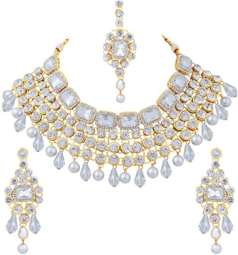 Simply Yours,Necklace, Earring & Maang Tikka Set (Gold)