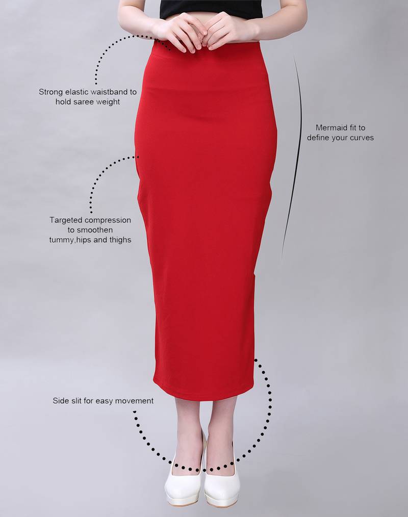 Women Red  Cotton Lycra Saree Shapewear