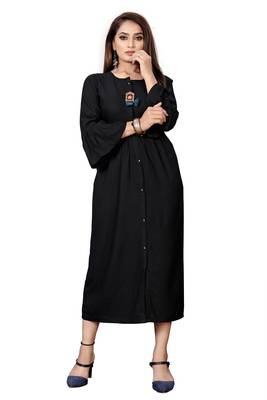 Black plain rayon long-kurtis 1