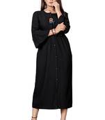Black plain rayon long-kurtis