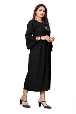 Black plain rayon long-kurtis 2