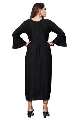 Black plain rayon long-kurtis 4