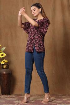Womens Cotton Floral Print Straight Top